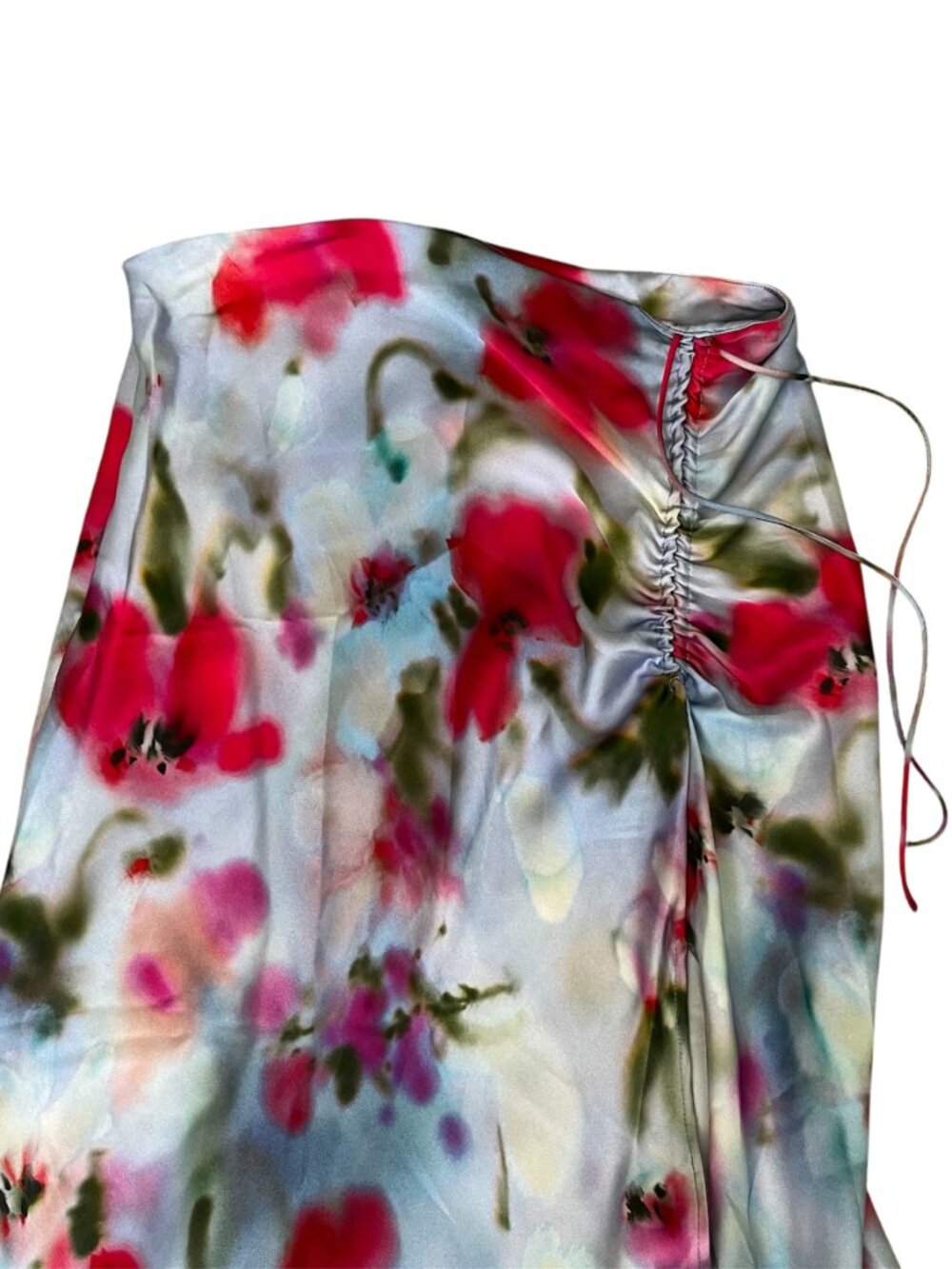 Zara Satin Effect Printed Midi Skirt Ruched Slit High Waist Size Large NWT Chic - Picture 8 of 14